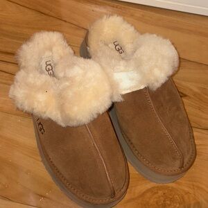 UGG Tan Slippers with Cream Shearling - UGG Disquette Sheepskin Slippers
